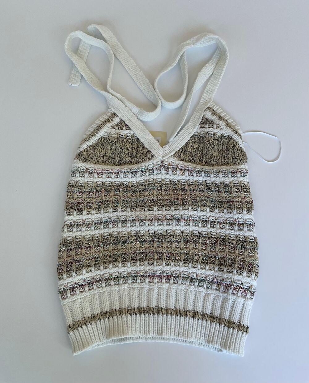 Ramy Brook Alina Metallic Sequin Knit Halter Top XS Cream Taupe NWT